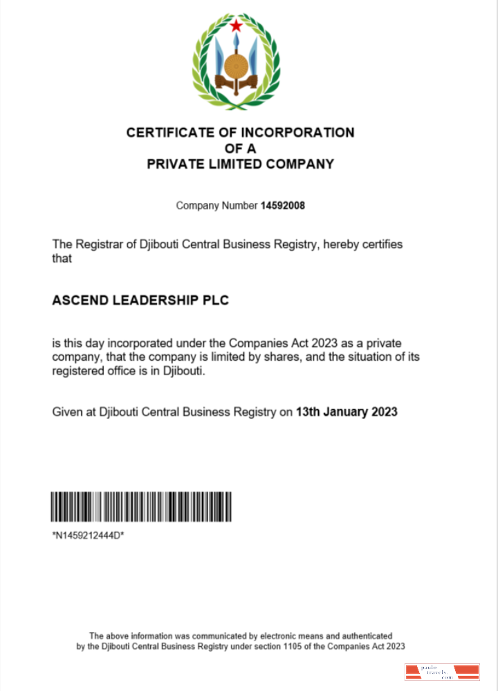 Djibouti  certificate of registration Word and PDF template